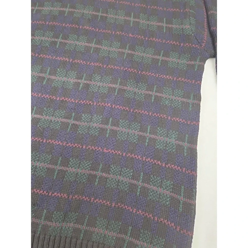 Vintage‎ 90s AKA Eddie Bauer Sweater Geometric Tartan Stripe Cotton XL Tall